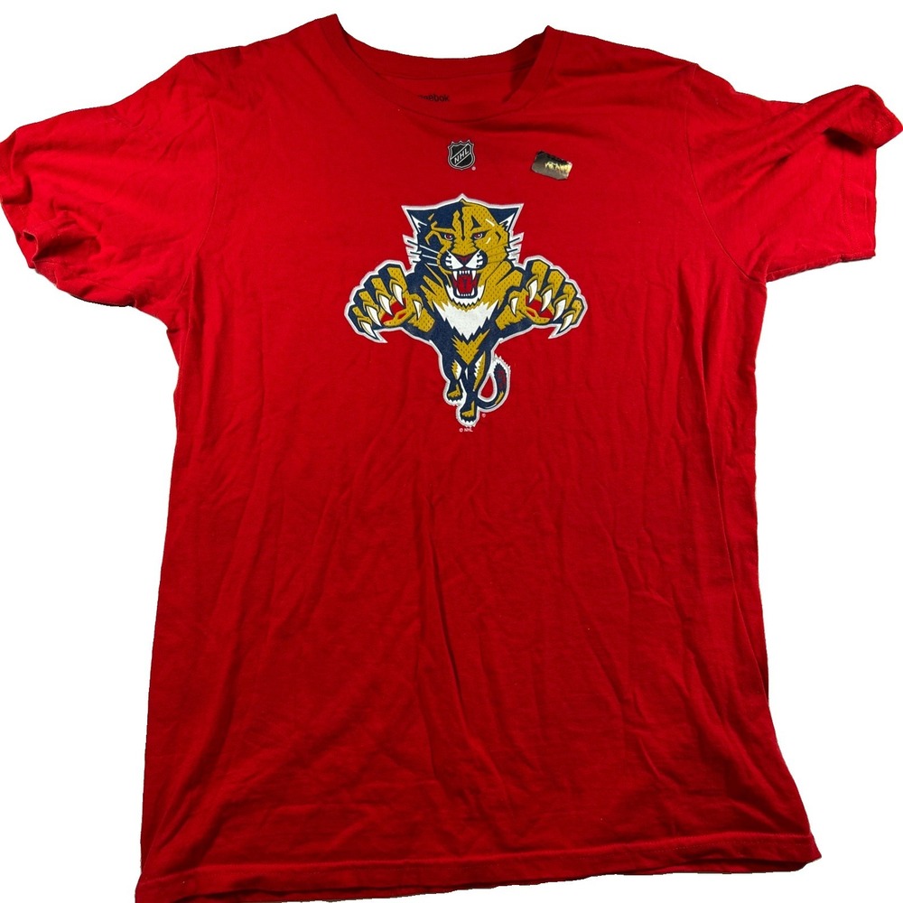 Reebok Florida Panthers NHL Red T Shirt Medium Throwback Logo Graphic Ekblad